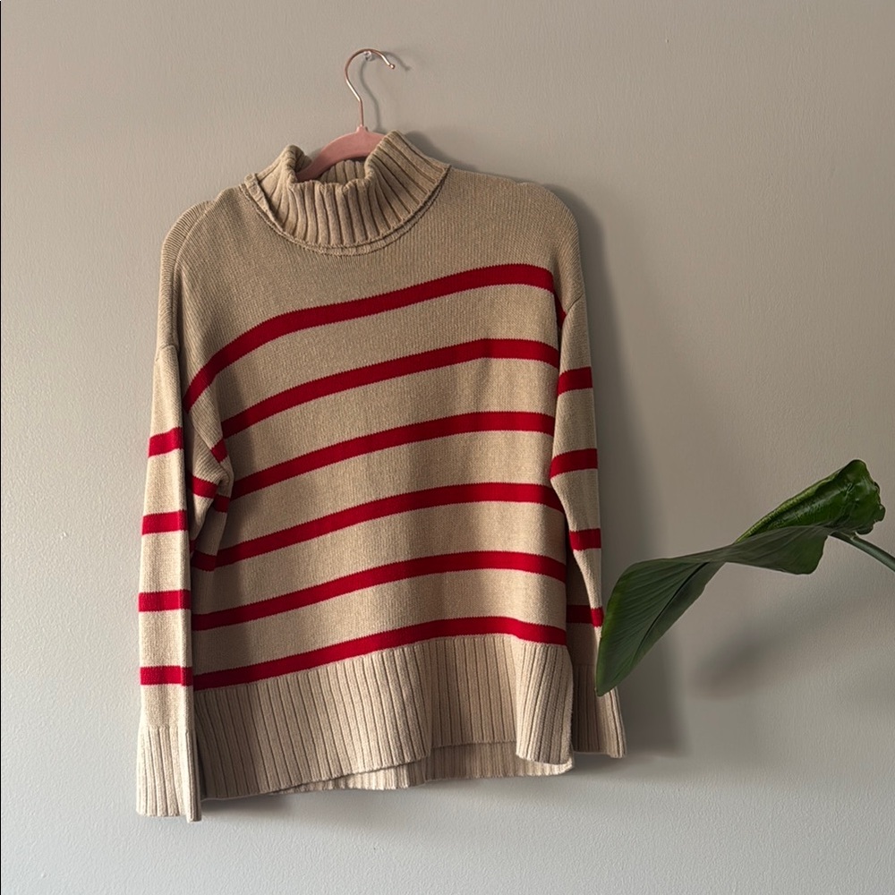 Old Navy Cream and Red Cowl Neck Sweater